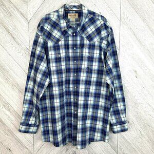 Miller Ranch Cinch Shirt Mens XXL 2XL Western Blue Plaid Pearl Snap Cowboy